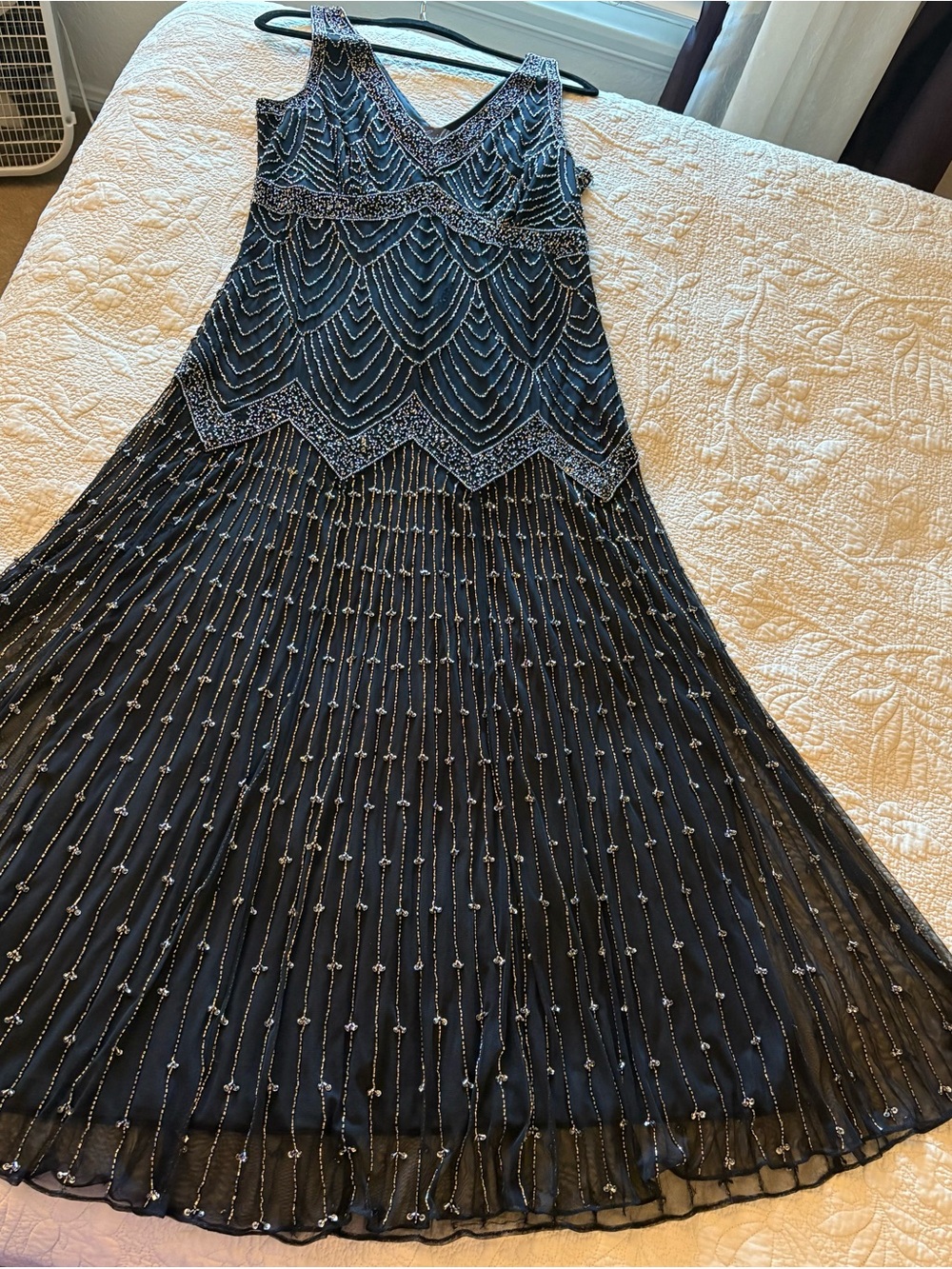 Camille La Vie Black Beaded V-Neck Maxi Dress. Size 18